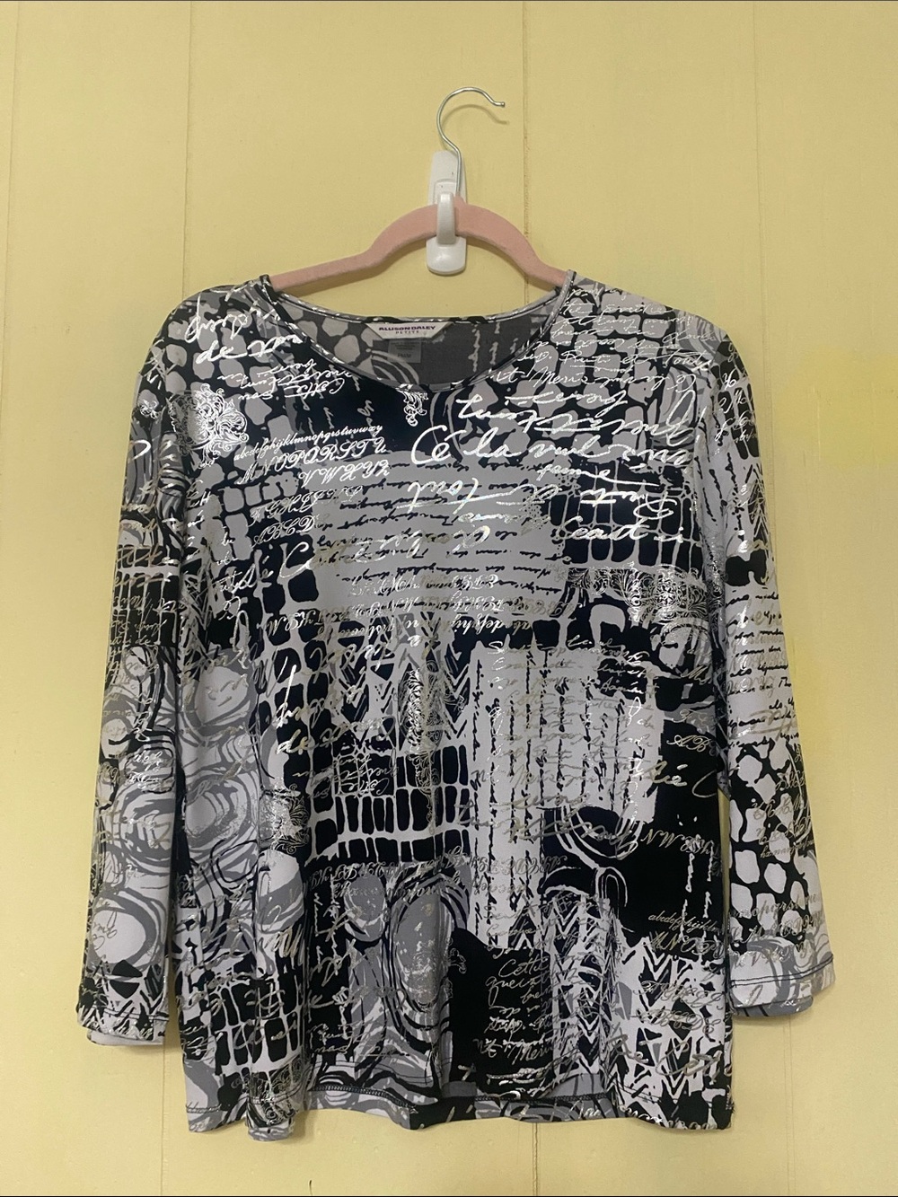 Allison Daley Abstract Black and Shiny Silver Size Petite Medium